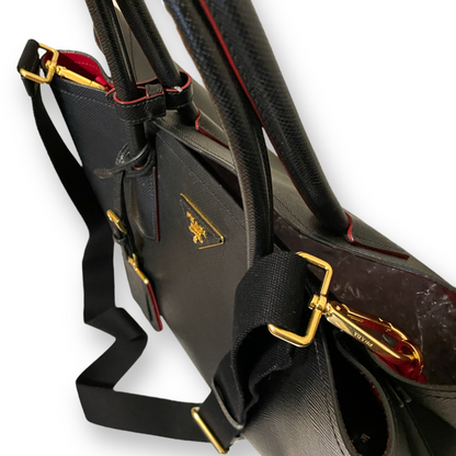 Black Fiery Red Saffiano Leather Double Prada Bag (Sold Out IN Stores) - photo 9 of 17