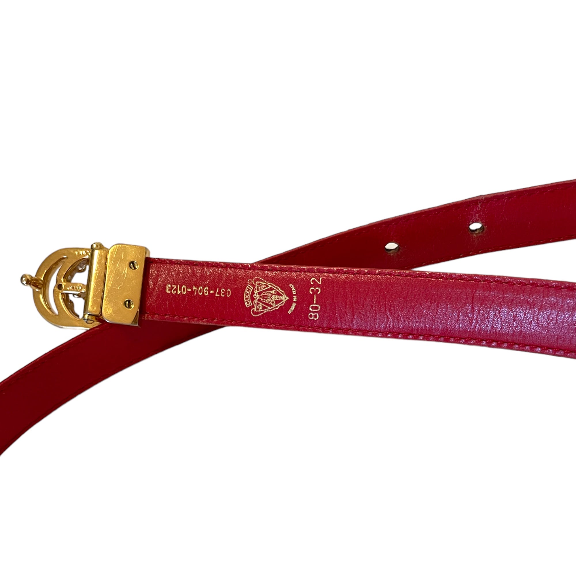 GUCCI Vintage Python Leather Skinny Belt with Gold GG Logo