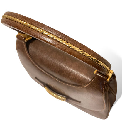 Gucci Vintage Circa 60’s Brown Leather & Gold Braided Top Handle Purse - photo 3 of 14