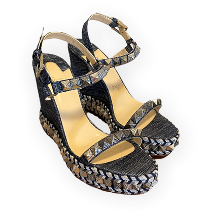 Christian Louboutin Denim Lame Lux Pyraclou 110 Wedge Sandals - photo 11 of 12