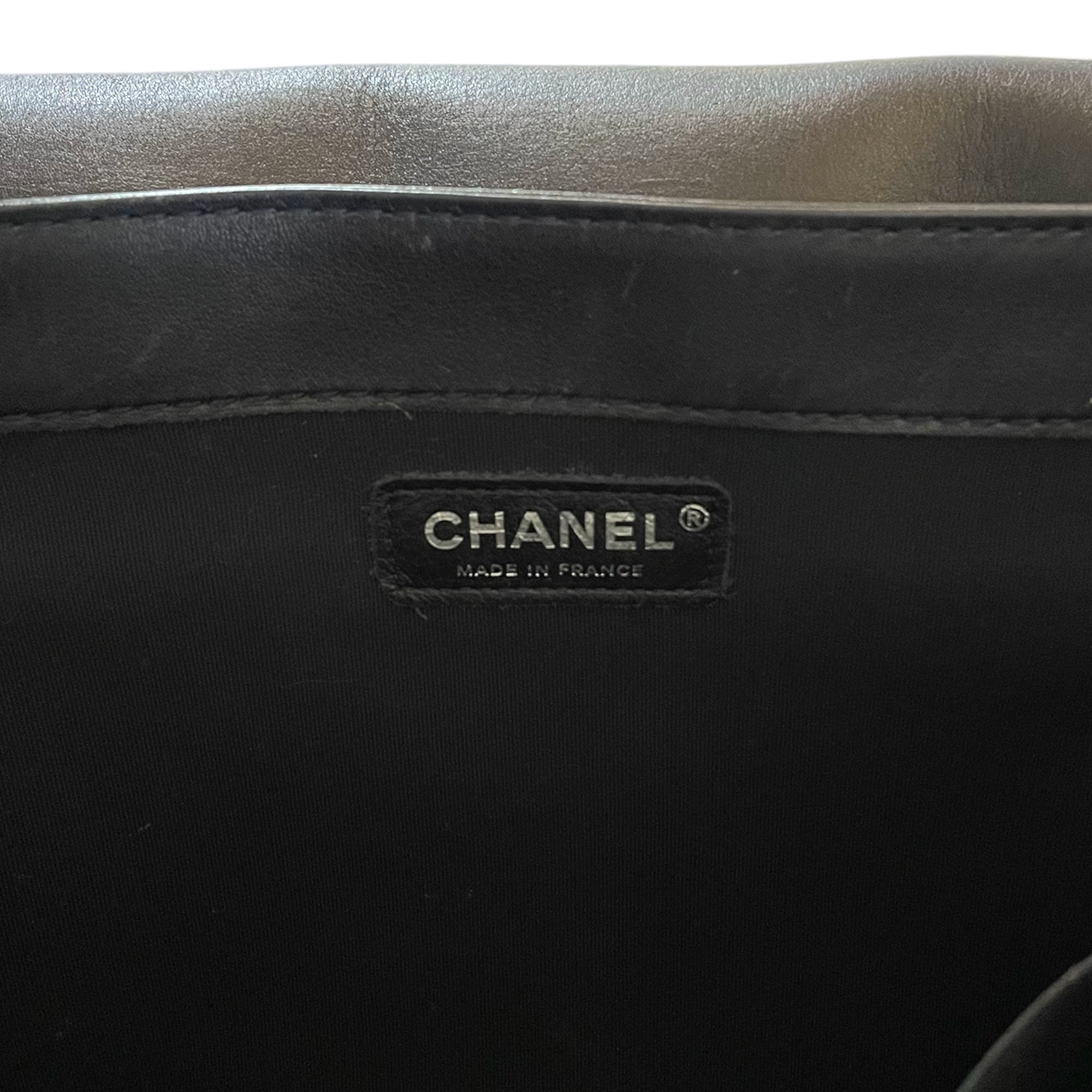CHANEL Reverso Boy Flap Bag Patent Large in Midnight Blue