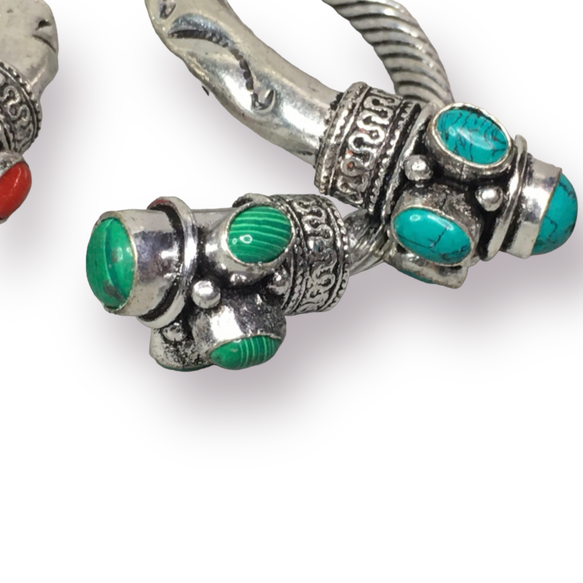 Semi-Precious Stone Accented Silver Tone Metal Bangles