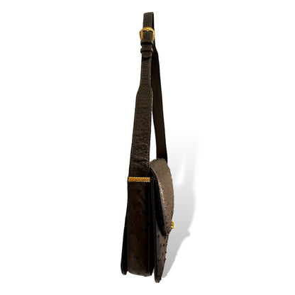 Gucci Vintage Circa 60’s Brown Ostrich leather & Braided Gold Hardware Detail Shoulder Bag - photo 10 of 16