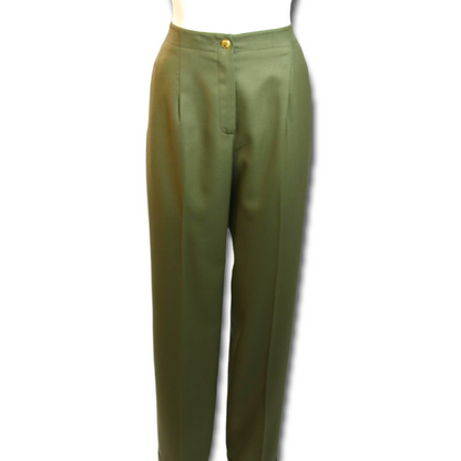 Vintage Chanel Women’s Military Green High-Waisted Wool & Silk Tailored Pants - main product photo