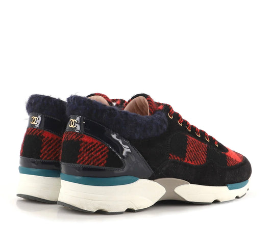 Chanel Women's CC Lace Up Sneakers Suede with Leather and Tweed | Size: US 8 | IT 38 |