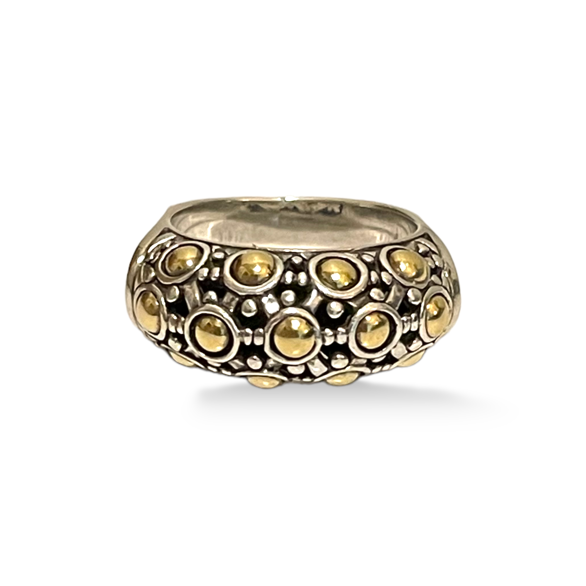 JOHN HARDY Dot Jaisalmer Collection .925 & 18k Gold Rectangular Ring |Size: 7|