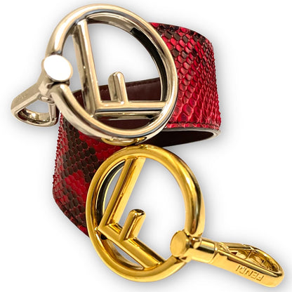 Fendi Red Snakeskin F Logo Bag Strap with Gold & Silver Hardware - main product photo