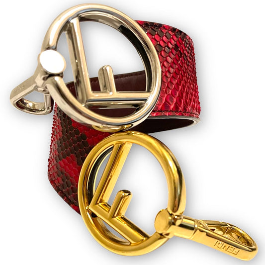 Fendi Red Snakeskin F F Logo Bag Strap with Gold & Silver Hardware  |15.5”|