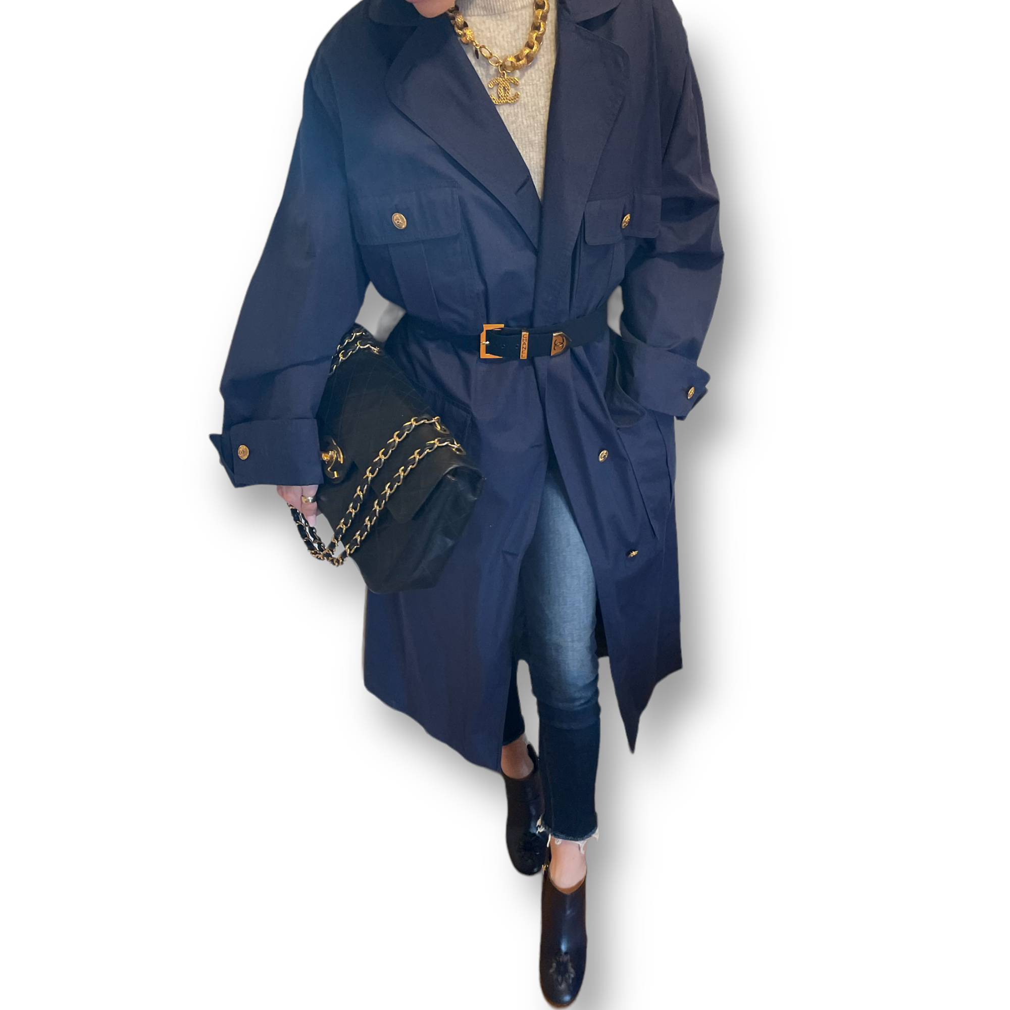 Vintage CHANEL Navy belted trench coat circa 1980