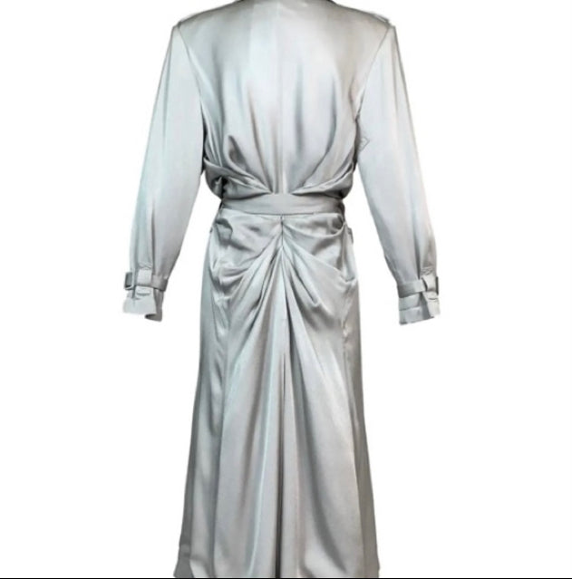 S/S 2004 Christian Dior by John Galliano Silver Satin Trench Coat Jacket
