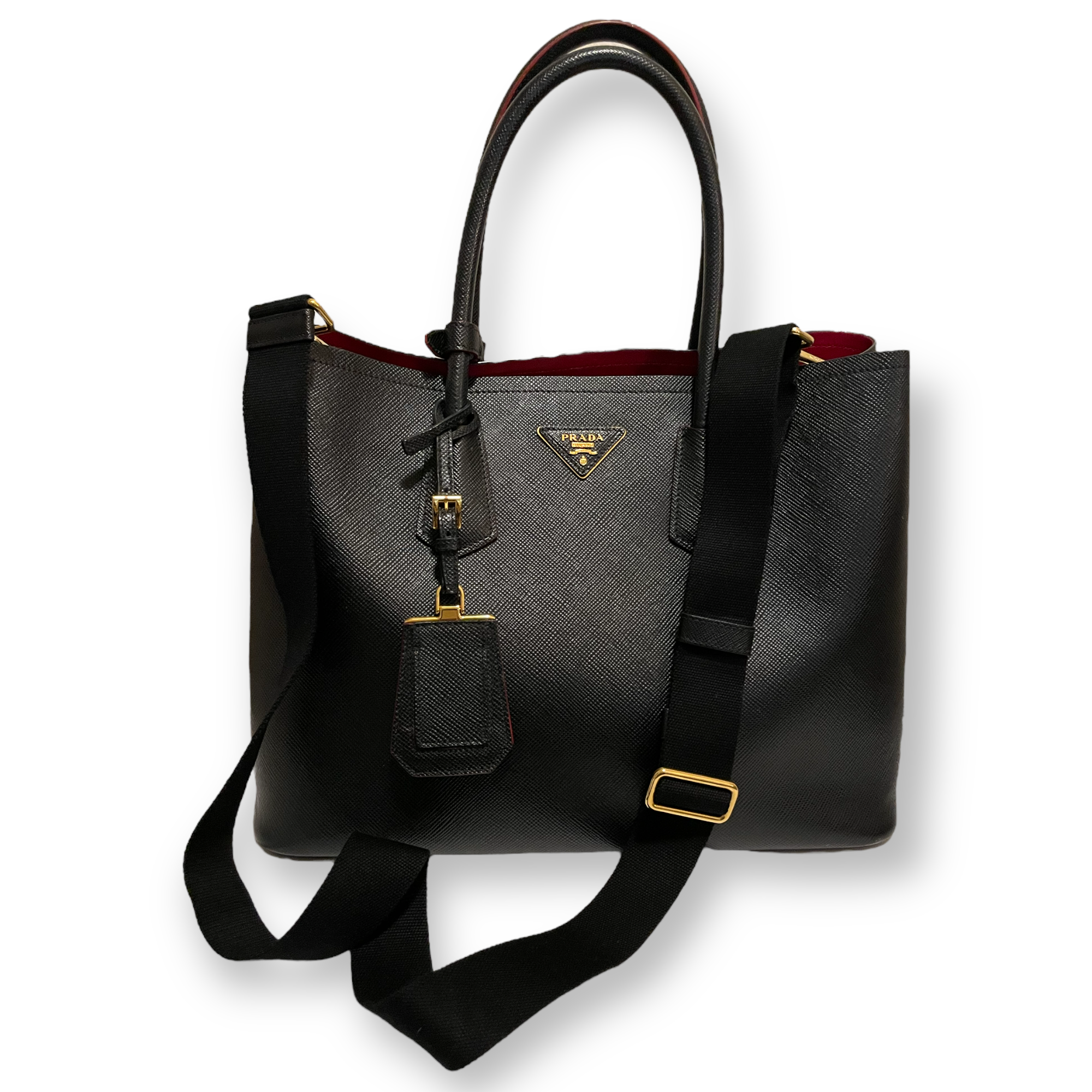 Black Fiery Red Saffiano Leather Double Prada Bag (SOLD OUT IN STORES)