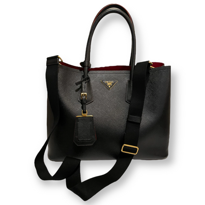 Black Fiery Red Saffiano Leather Double Prada Bag (Sold Out IN Stores) - main product photo