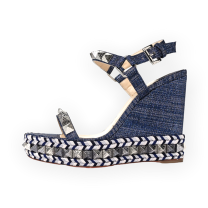 Christian Louboutin Denim Lame Lux Pyraclou 110 Wedge Sandals - photo 7 of 12