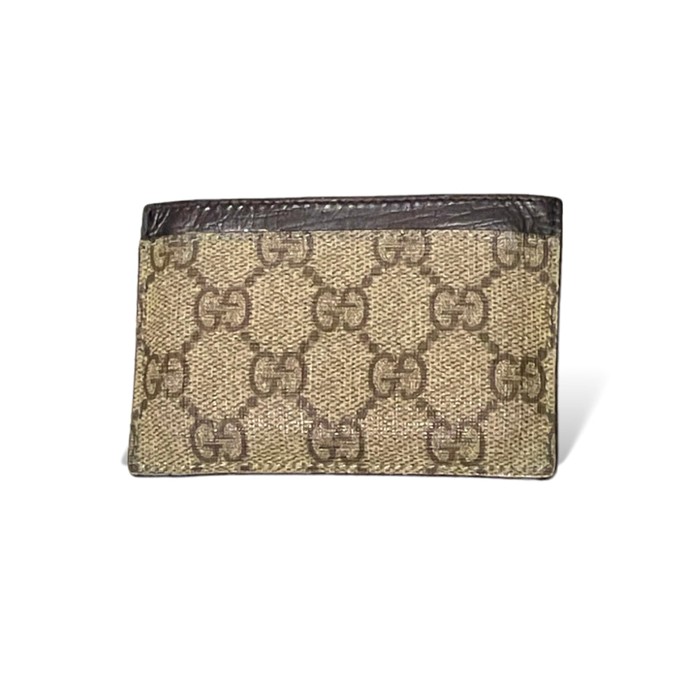 Vintage Gucci Coated GG Monogram Canvas and Brown Leather Card Holder