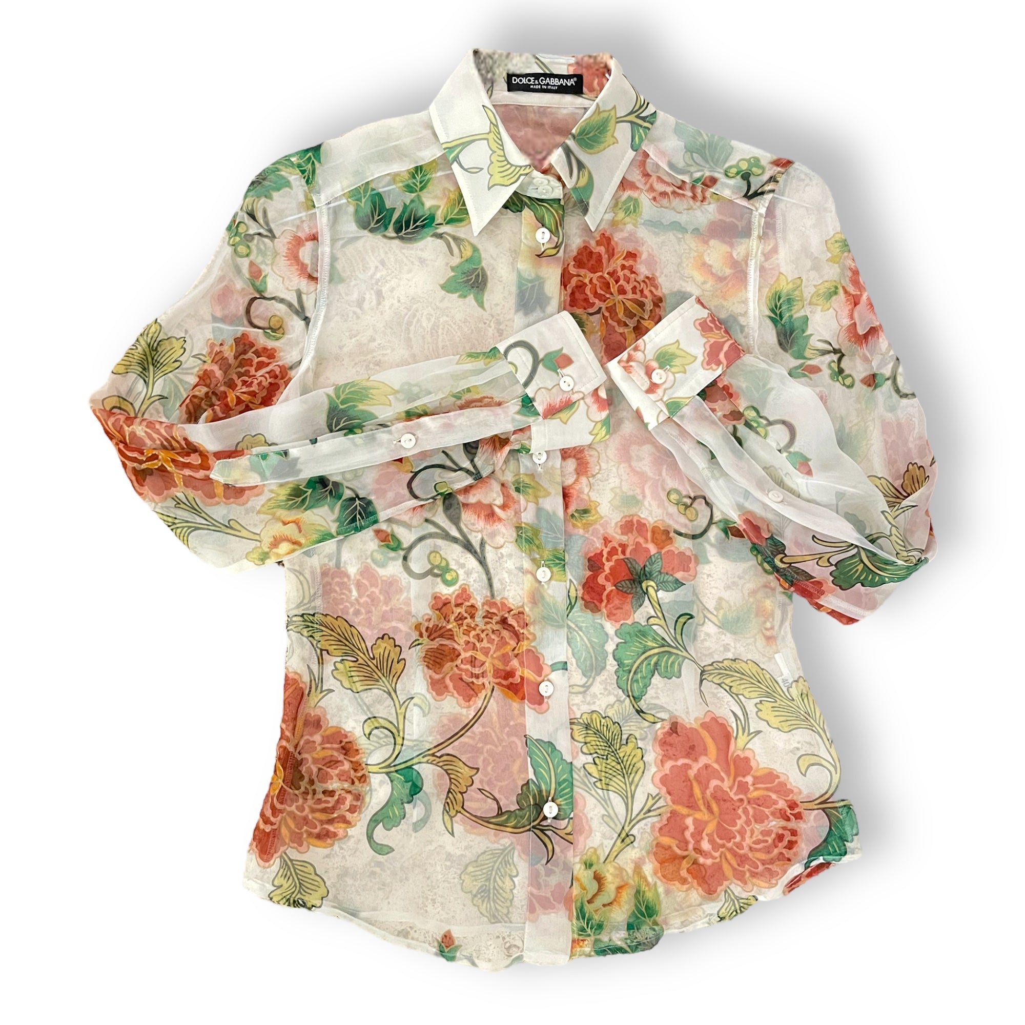 DOLCE & GABBANA Made in Italy Floral Silk Button Down Top
