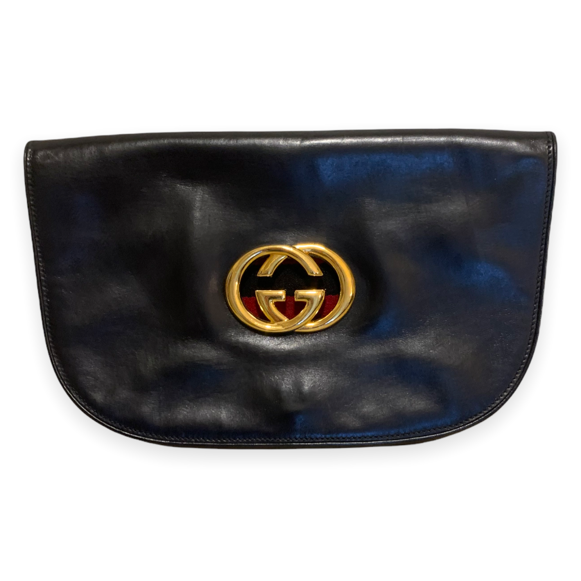 GUCCI Italy black leather blondie clutch-shoulder bag circa 1970’s