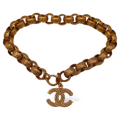 Chanel Vintage Gold-Tone Woven Rope Chain-Link Necklace & Large "CC" Pendant - main product photo