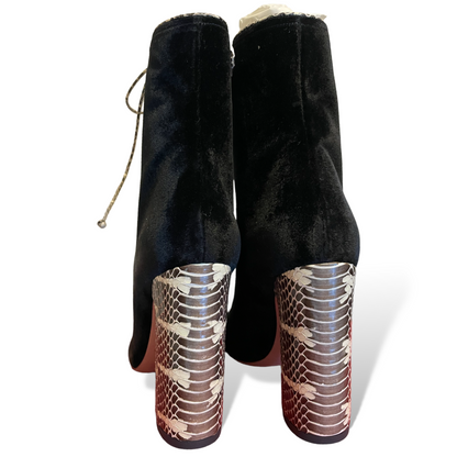 Valentino Garavani Black Velvet with Snake Skin Trim Lace up Ankle Booties - photo 4 of 12