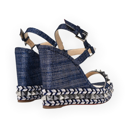 Christian Louboutin Denim Lame Lux Pyraclou 110 Wedge Sandals - photo 4 of 12
