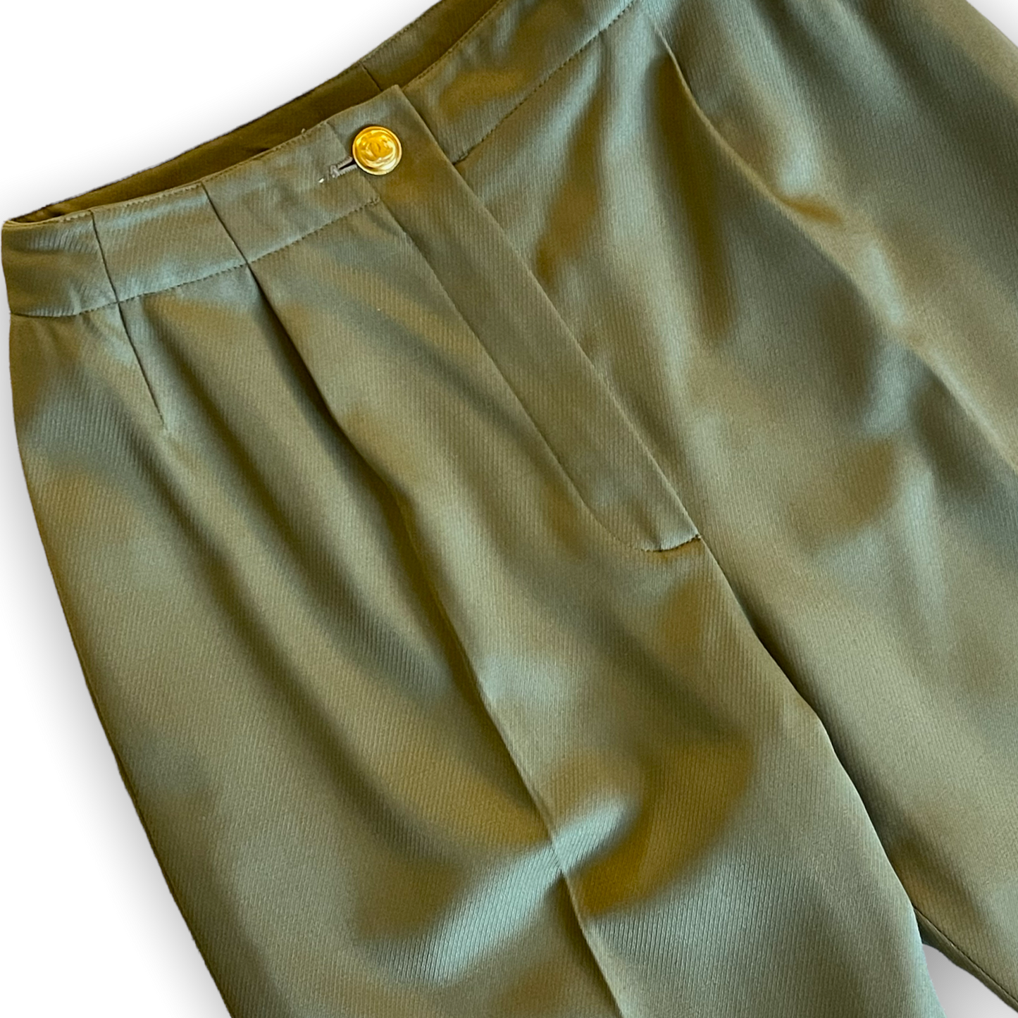 VINTAGE CHANEL  Women’s Military Green Stunning High-Waisted Wool & Silk Tailored Pants |Size: EU36|