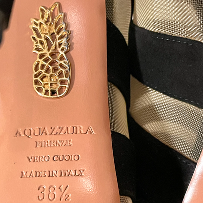 Aquazzura Black Suede & Nude Mesh Striped Sandals - photo 11 of 11