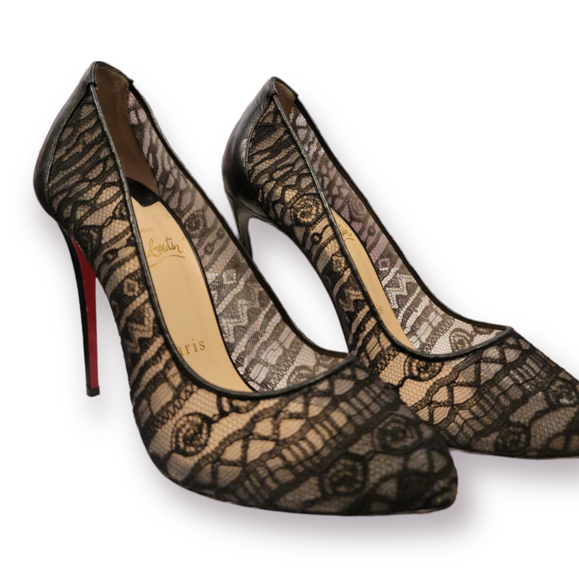 Christian Louboutin Black Dorissima Lace 100 Dentelle Pumps