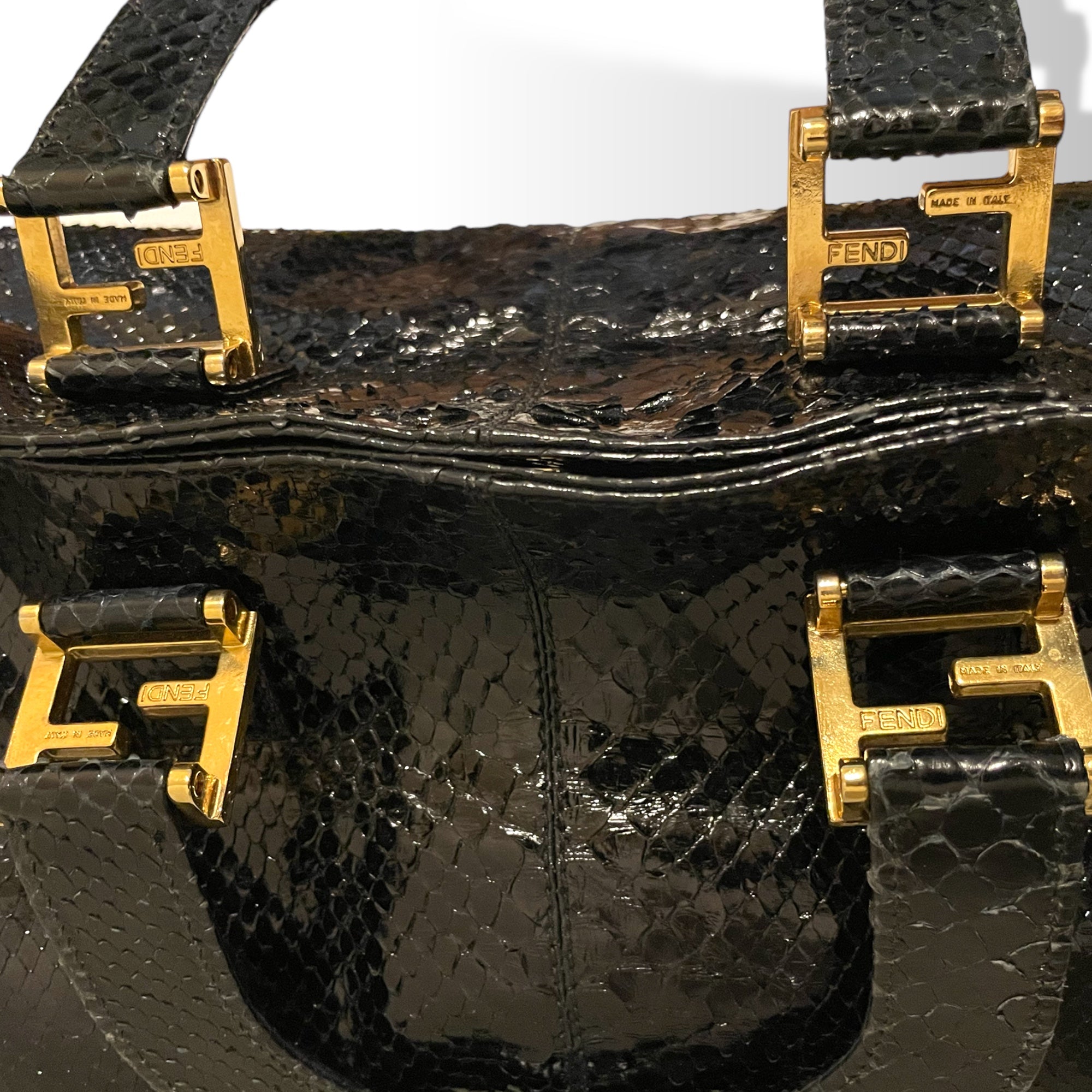 FENDI Vintage Exotic Twins Tote in Black Genuine Python