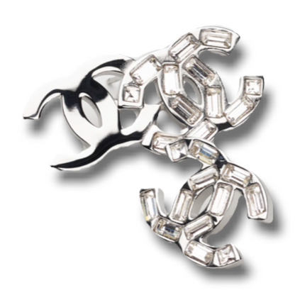 Chanel Silver interlocking CC Logo and Baguette Crystal Stud Earrings - main product photo