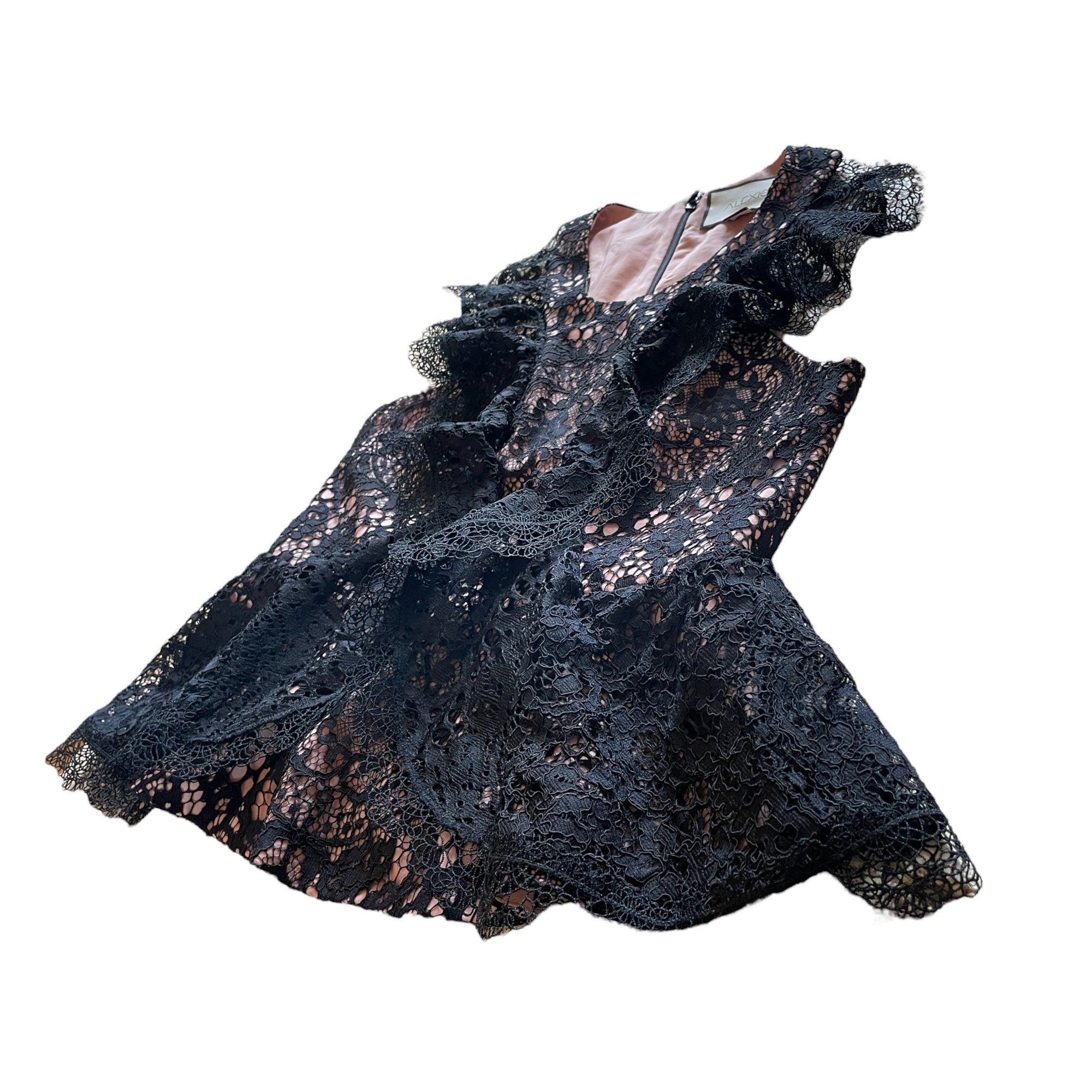 ALEXIS Ruffled Black & Mauve Lace Top |Size: Small|