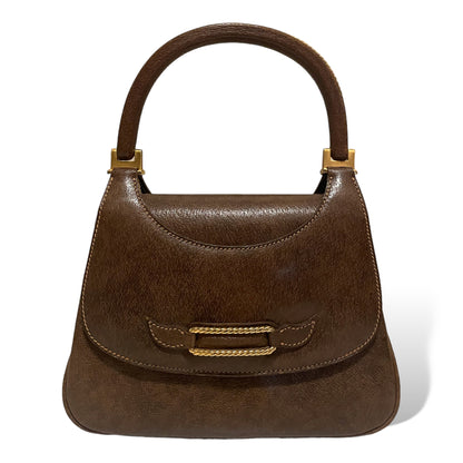 Gucci Vintage Circa 60’s Brown Leather & Gold Braided Top Handle Purse - main product photo