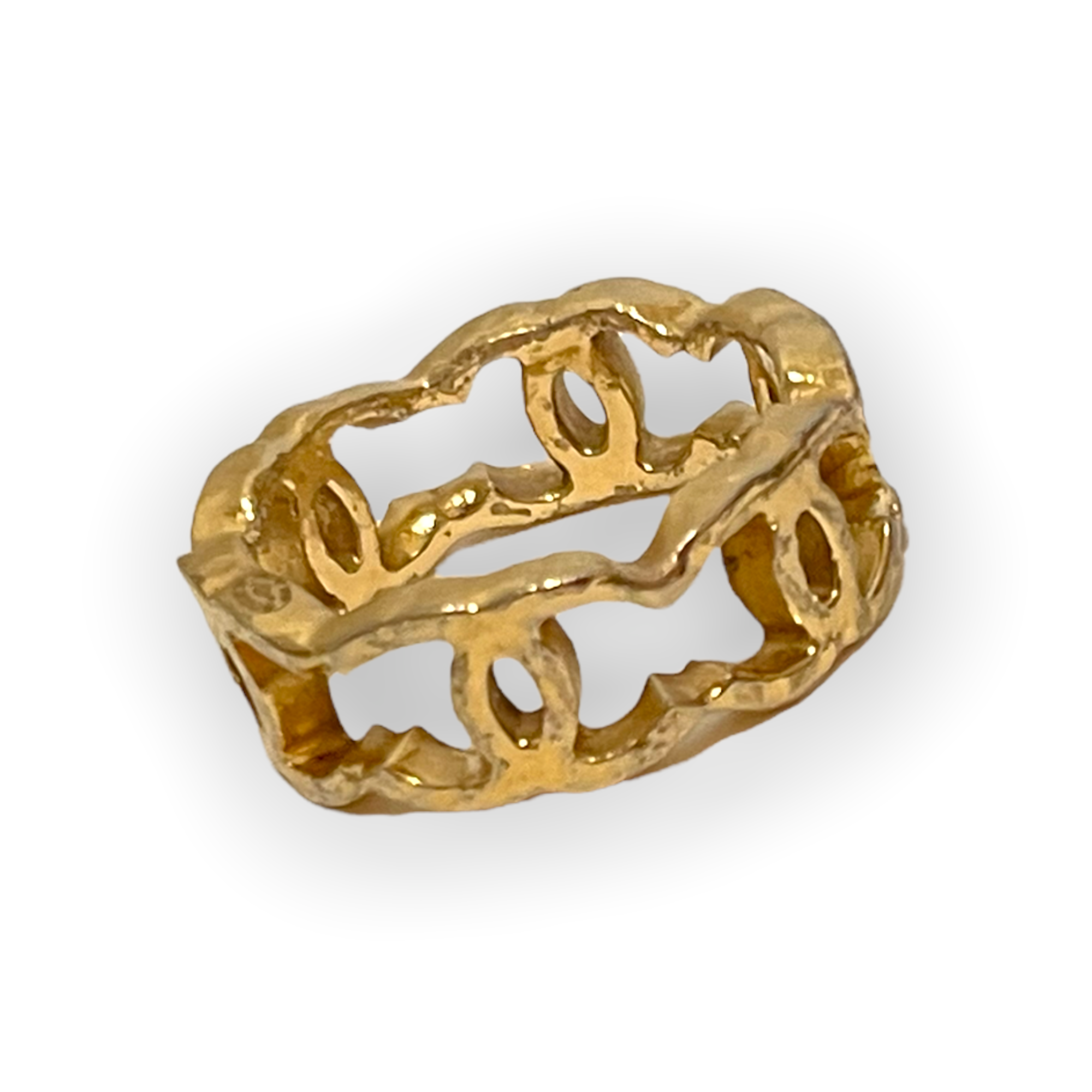 CHANEL B11 CC Interlocking Logo  Golden Metal Chain Fashion Finger Ring   |Size: 6|