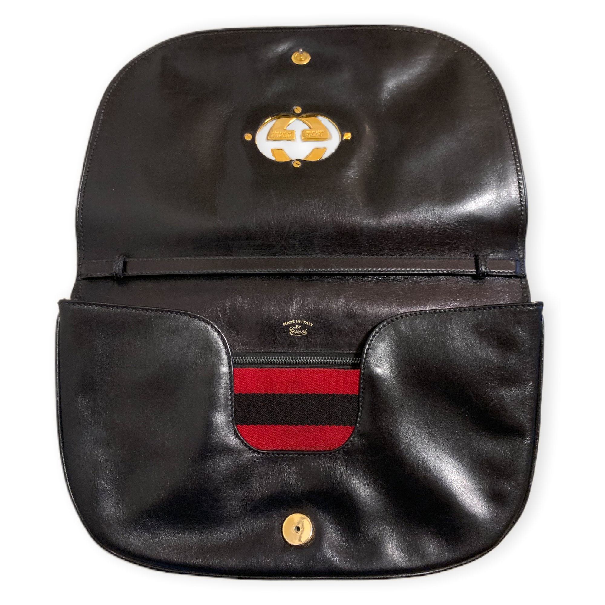 GUCCI Italy black leather blondie clutch-shoulder bag circa 1970’s