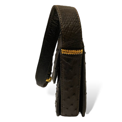 Gucci Vintage Circa 60’s Brown Ostrich leather & Braided Gold Hardware Detail Shoulder Bag - photo 8 of 16