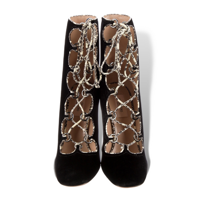 Valentino Garavani Black Velvet with Snake Skin Trim Lace up Ankle Booties - photo 7 of 12