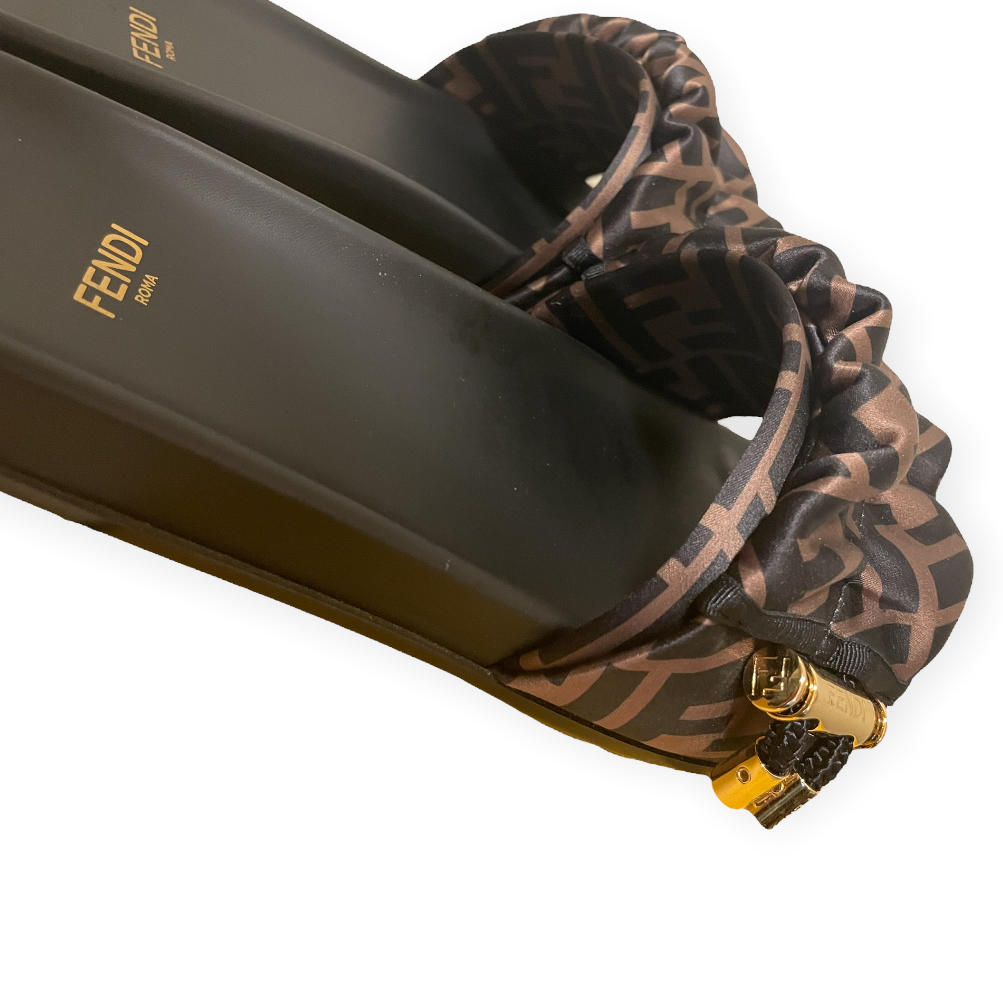 Fendi Feel Brown Zucca Print Satin Slides |Size: 39|