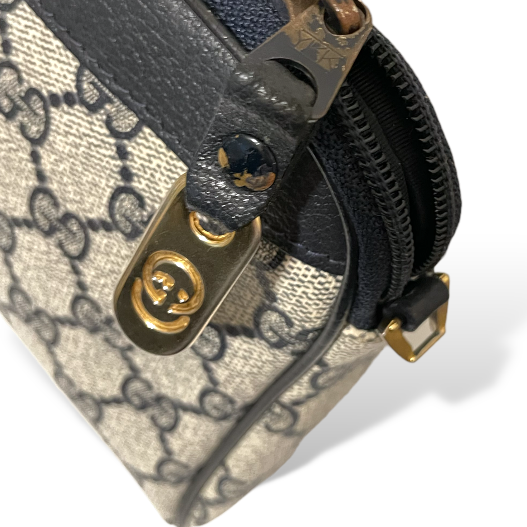 Vintage Gucci Navy Blue Monogram Clutch/Crossbody Bag (Attachable Strap)
