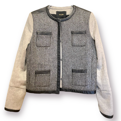 Maje Virgin Wool & Lambskin Leather Trim Fitted Coat - photo 9 of 10