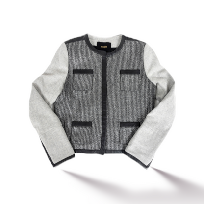 Maje Virgin Wool & Lambskin Leather Trim Fitted Coat - main product photo