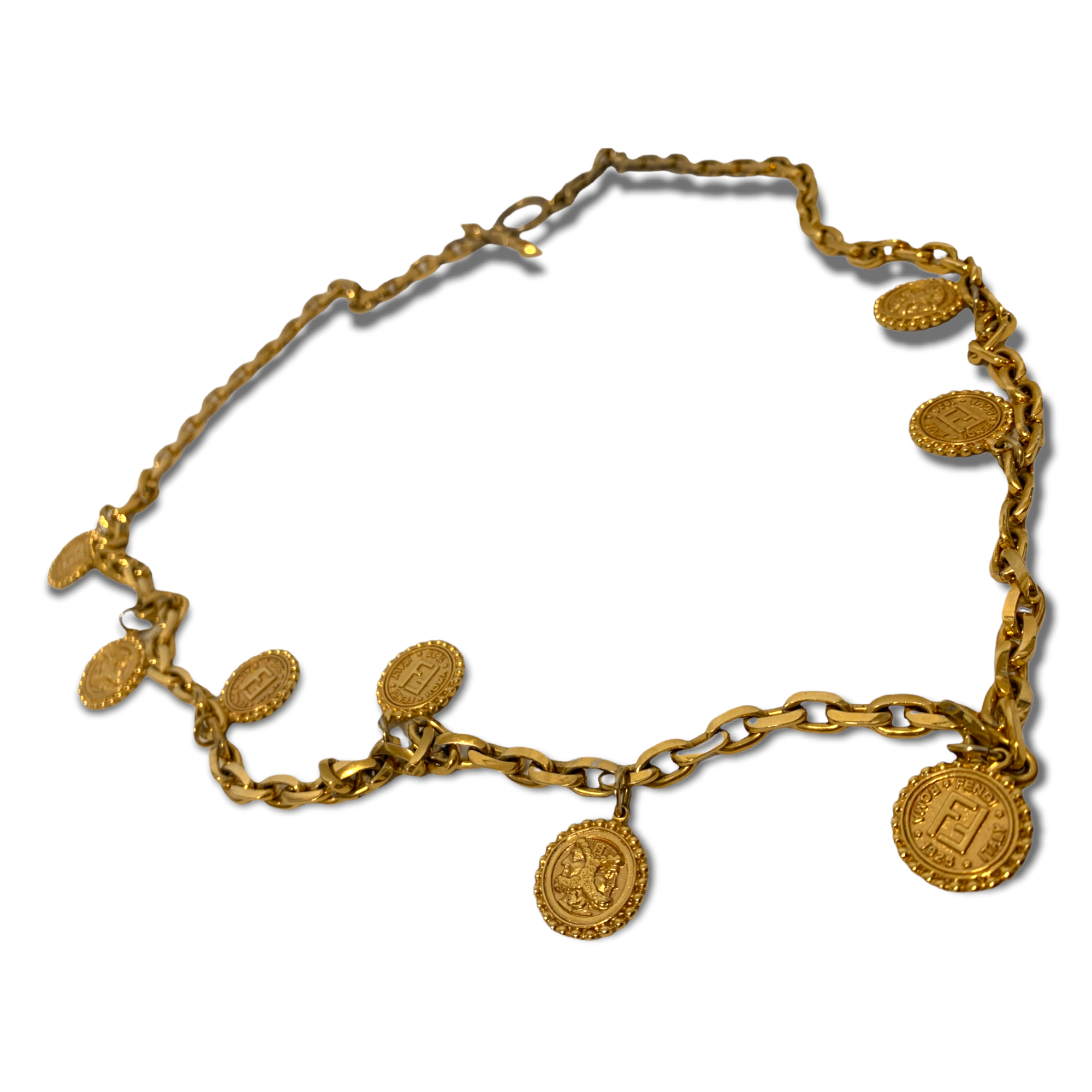 Fendi Gold-Tone Vintage Janus Roman Coin Chain Necklace