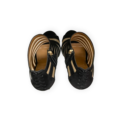 Aquazzura Black Suede & Nude Mesh Striped Sandals - photo 6 of 11