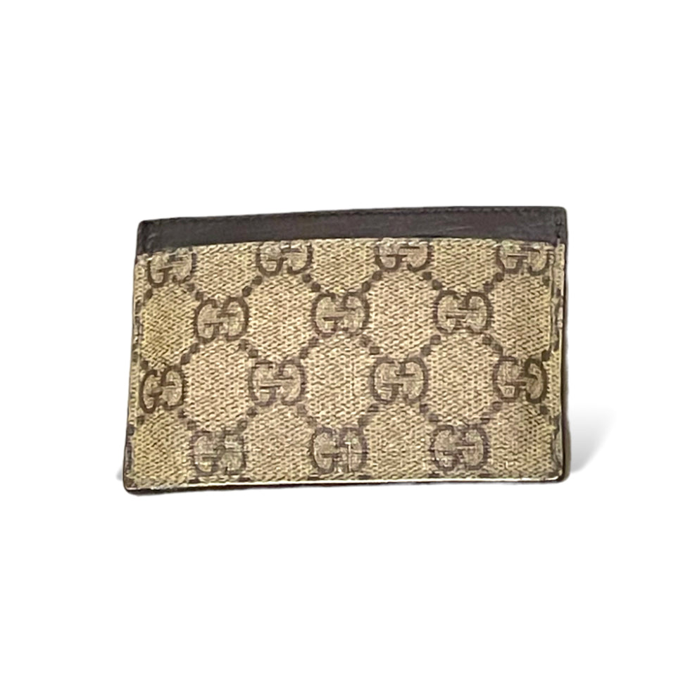 Vintage Gucci Coated GG Monogram Canvas and Brown Leather Card Holder