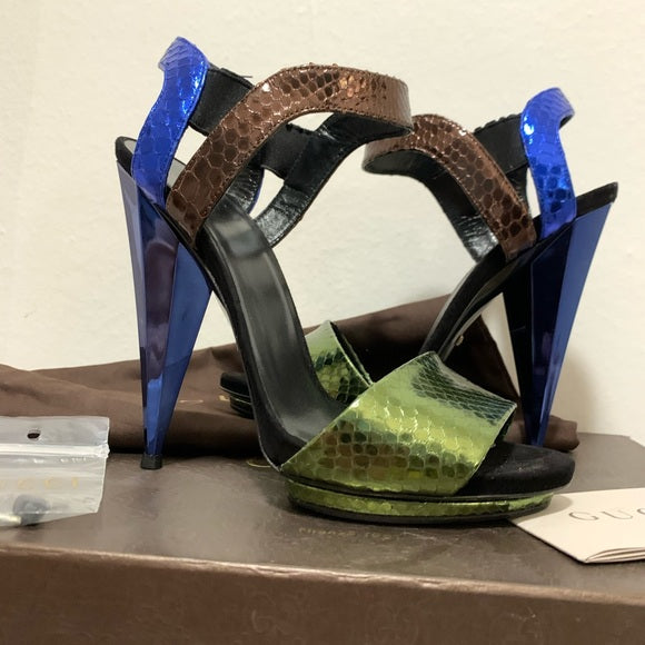 Gucci Colorblock Metallic Python Leather Heels