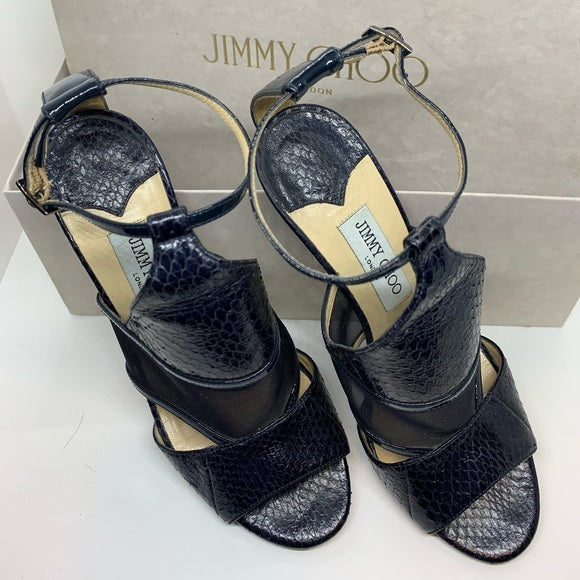 Jimmy Choo Timbus 100 Snakeskin & Mesh Sandal