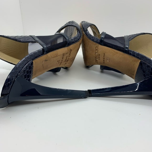 Jimmy Choo Timbus 100 Snakeskin & Mesh Sandal