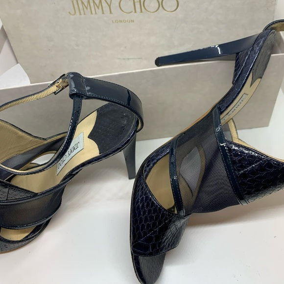 Jimmy Choo Timbus 100 Snakeskin & Mesh Sandal