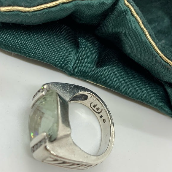 Authentic David Yurman 15mm Prasiolite Diamond Deco Sterling Silver Ring |Size:6|