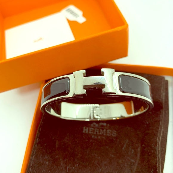 Hermès Clic-Clac Thin PM Bangle Black & Palladium
