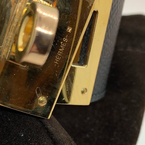 HERMÈS Black Leather & Rose Gold Hardware Bracelet