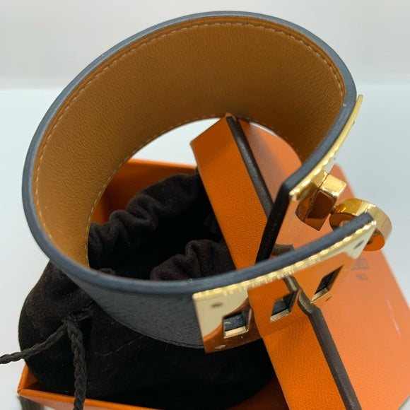 HERMÈS Black Leather & Rose Gold Hardware Bracelet