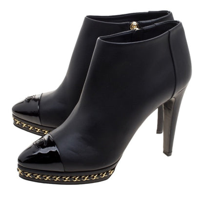 Chanel Black Ankle Boot Gold Braided Chain Sole - photo 2 of 16